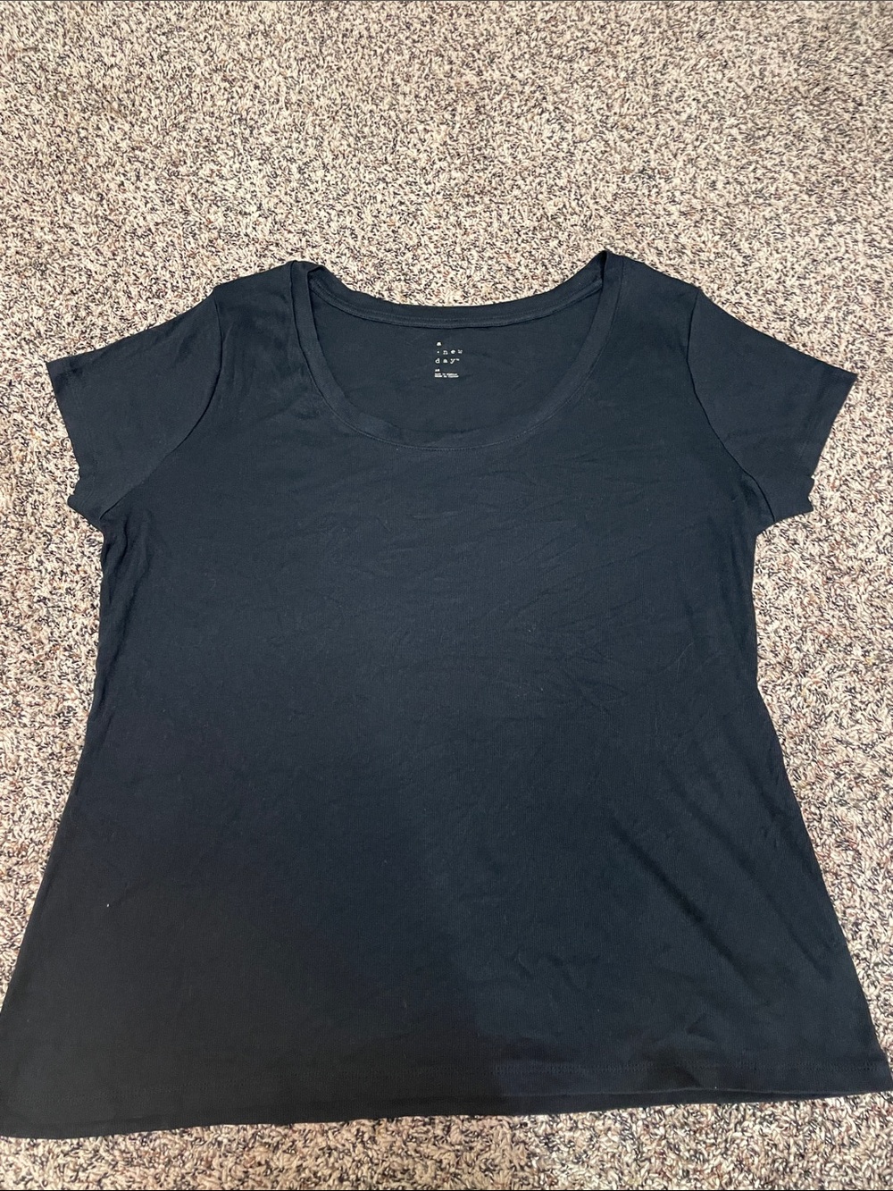 a new day Black Scoop Neck Short Sleeve Ribbed Tee Plus Size 2X NWOT